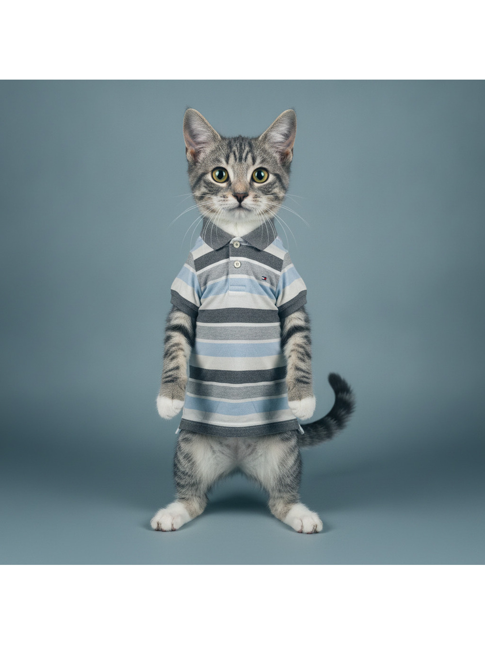Tommy Hilfiger Mens S Blue Gray Striped Polo Shirt
